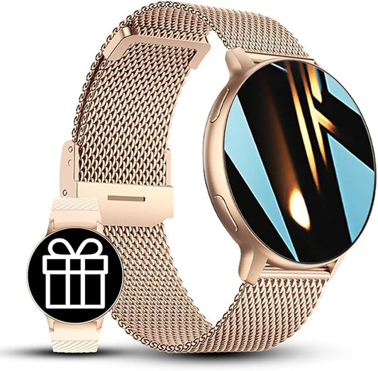 FILIEKEU Women Smart Watch Bluetooth Calls IP67 Waterproof Sport Fitness Tracker 1.39" HD Full Touch Screen Rose Golden mesh SmartWatches for Android iOS