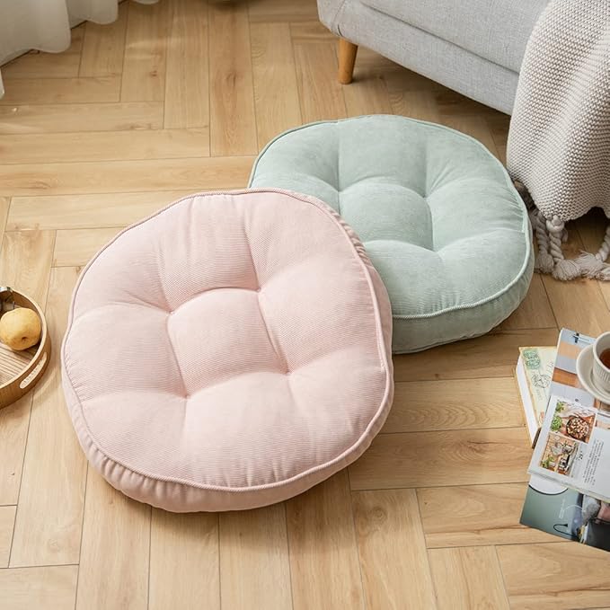Corduroy Chair Pads Seat Cushion Soft Thicken Bedroom Living Room Floor Tatami Cushion Round Seat Pad for Kids Reading Adult Office,1 Count (Pink,22"x22")