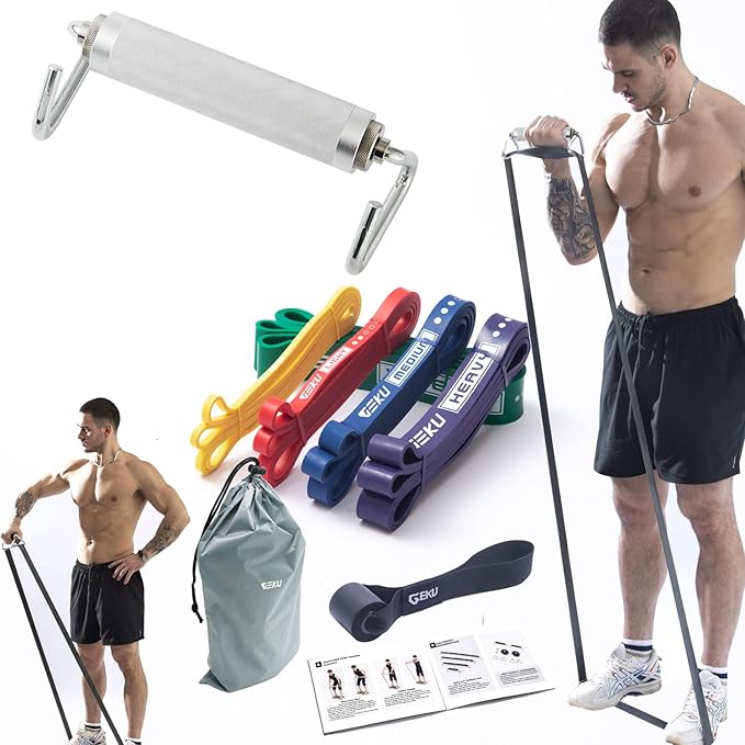 Resistance Bands with Aluminium Alloy Handle, Set of 5 Natural Latex Exercise Bands for Heavy Duty Workout Stretching Power Lifting with Carrying Bag