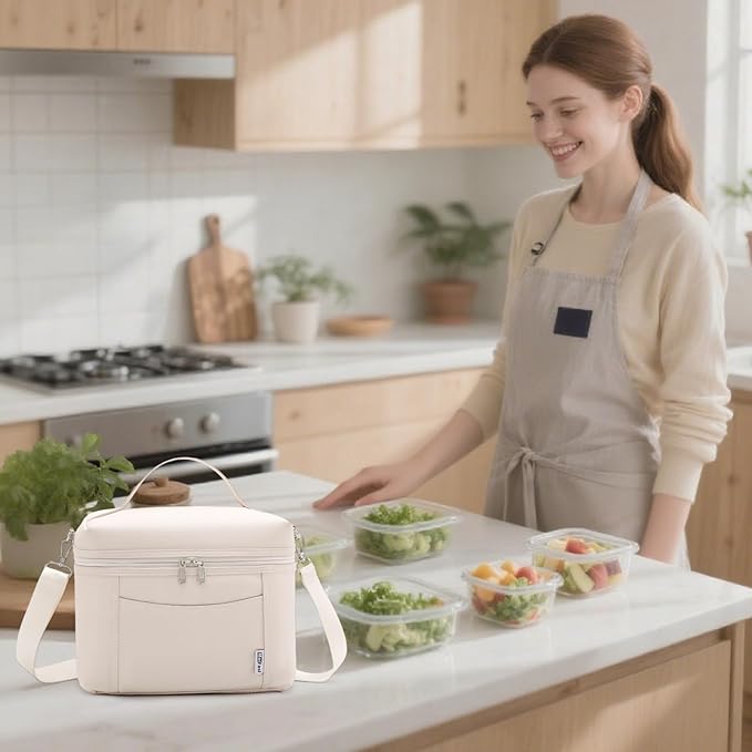 Insulated Lunch Bag Portable Lunch Box Bag Men Women Leakproof Lunch Cooler Bag with Adjustable Strap Adult Lunch Box for Office Picnic Travel Off White