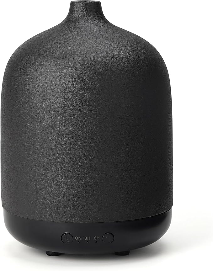 Ceramic Essential Oil Diffusers for Home, Decorative Bedroom Aromatherapy Scent Air Diffuser Ultrasonic Aroma Defusers 250ml with Timed-Black