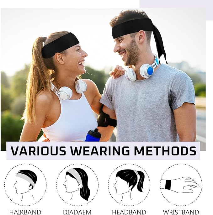Hiboom 30 Pack Tie Headband Bulk Sports Tennis Head Tie Ninja Karate Tie Back Athletic Sweatbands Adjustable Hair Bands for Women Men Basketball, Football, Soccer, Running, Yoga Workout