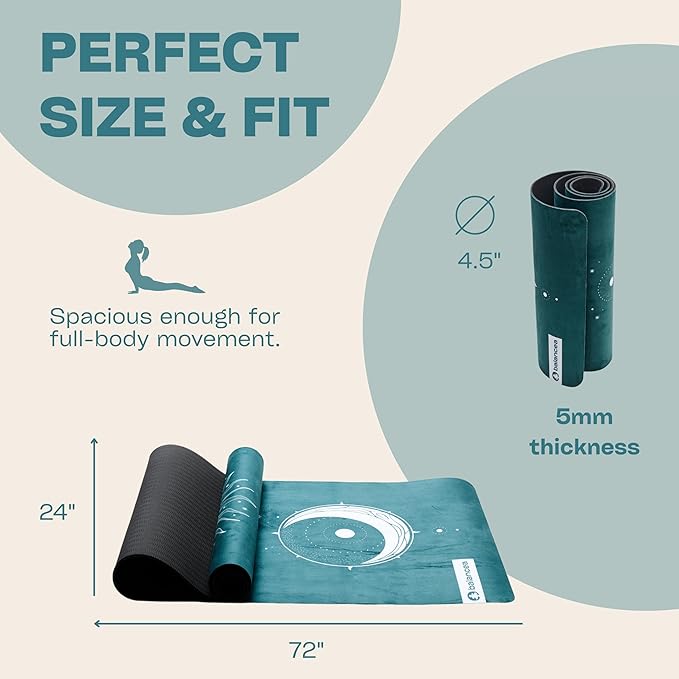 Yoga Mat 5mm Non Slip Suede & TPE - Eco-Friendly Fitness & Exercise Mat for Home Gym, Pilates, Gaiam, Hot Yoga, and Meditation - Lightweight Durable 72 x 24 inch Workout Mat for Women & Men