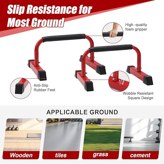 Push Up Bars: Sweat-resistant Parallettes Bar for Handstands L-sit & Dip, No Wobbling Strength Training Pushup Stands for Women Men Workout Core Exercise at Home Floor Gym