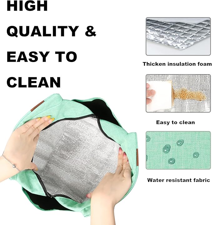 Joymee Lunch Bag Women Insulated Lunch Box Reusable Leakproof Large Spacious Tote for Women Men Adult with Bottle Holder and Side Pockets for Work Picnic Travel - Heather Teal