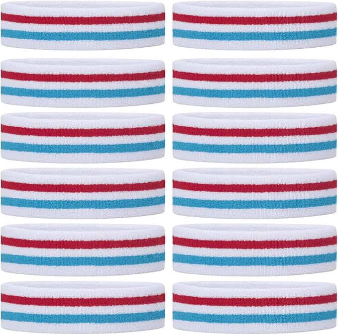 ONUPGO Sweatband Headbands for Men & Women -12PCS Sports Headbands Moisture Wicking Athletic Cotton Terry Cloth Headband for Tennis,Basketball,Football,Gym,Working Out