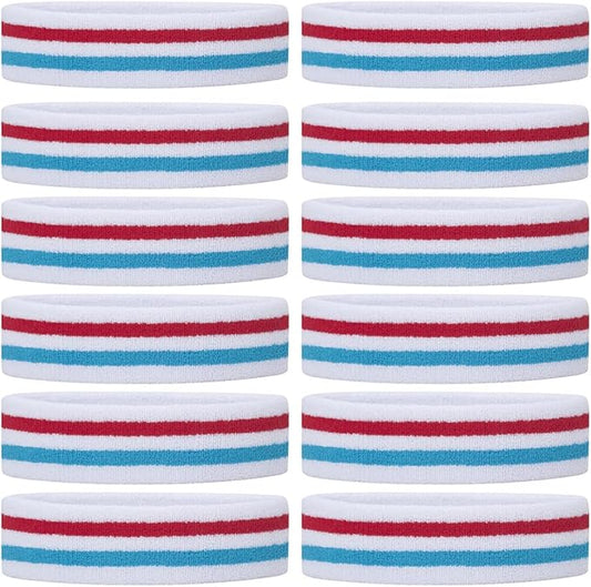 ONUPGO Sweatband Headbands for Men & Women -12PCS Sports Headbands Moisture Wicking Athletic Cotton Terry Cloth Headband for Tennis,Basketball,Football,Gym,Working Out