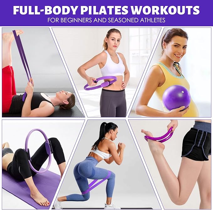 Pilates Essentials Kit for Women - 13-Piece Home Pilates Equipment Set, Includes Pilates Ring, Resistance Bands, Yoga Ball - Perfect for Women's Home Workouts & Beginners