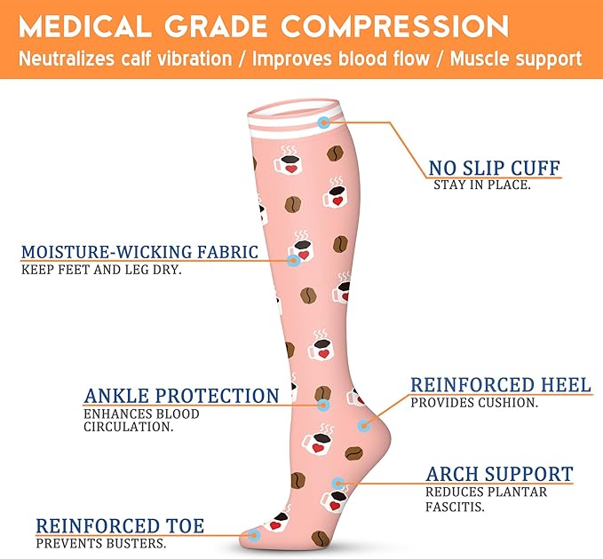 Compression Socks for Women & Men 15-20 mmHg, Best for Medical, Nursing, Running, Athletic, Varicose Veins, Travel