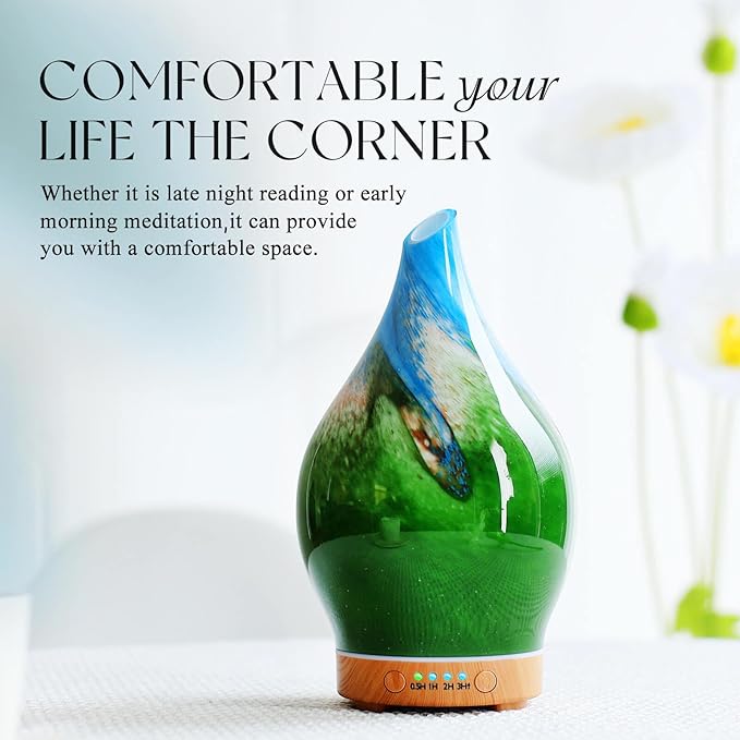 Porseme 150ml Essential Oil Diffuser Glass Color Changing Aroma Air Diffusers Aromatherapy Ultrasonic Cool Mist Humidifier 6 Running Hours Waterless Auto-Off for Sleeping Yoga Office Spa (Blue Grass)