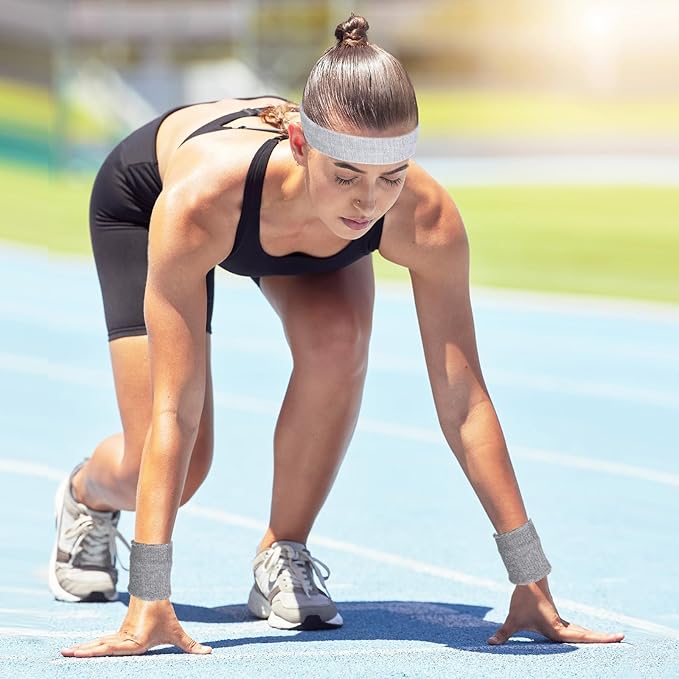 Civaner 12 Pcs 80s 90s Sweatbands Neon Headbands Wristbands for Men Women Party Sports Cotton Headbands Terry Cloth Athletic Sweat Bands for Tennis Football Gym Workingout Accessories