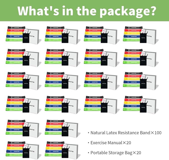 100 PCS Bulk Resistance Bands, Loop Exercise Bands Set for Gym Members Sports Class Students Gift, 5 Pieces Each Set with Storage Bag, Fitness Bands for Outdoor Home Gym Yoga Pilates