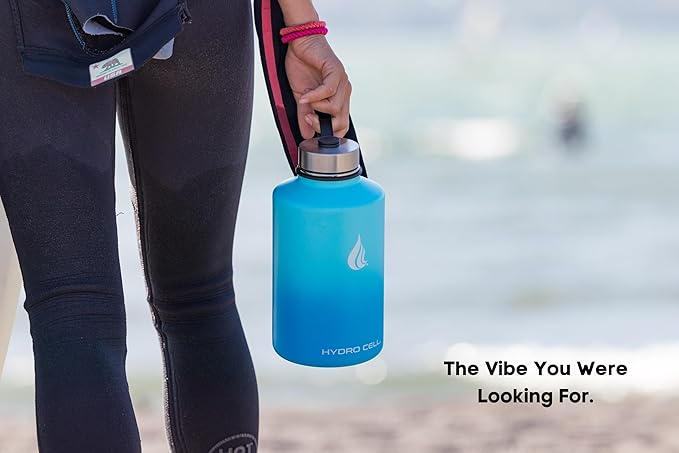HYDRO CELL Stainless Steel Insulated Water Bottle with Straw - For Cold & Hot Drinks - Metal Vacuum Flask with Screw Cap and Modern Leakproof Sport Thermos for Adults (Sky/Blue 64oz)