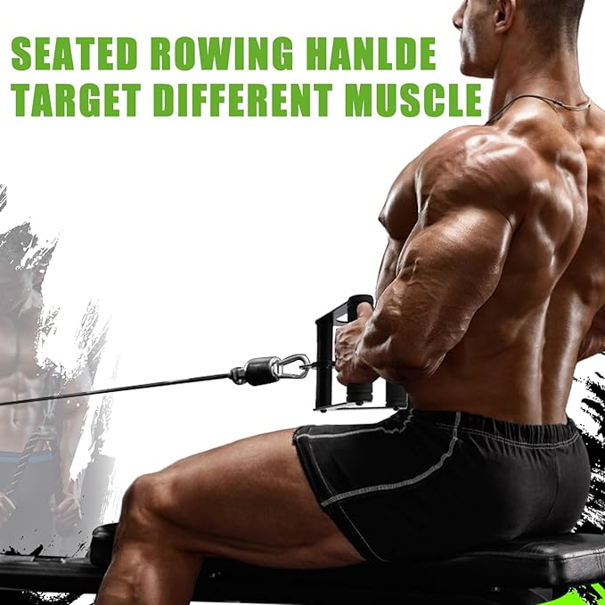 Double D Row Handle LAT Pulldown Attachments, T Bar Row Attachment,1.3 Inch Diameter Big Comfort Rubber Grip V Bar Attachmentt for Cable Machine Home Gym Accessory