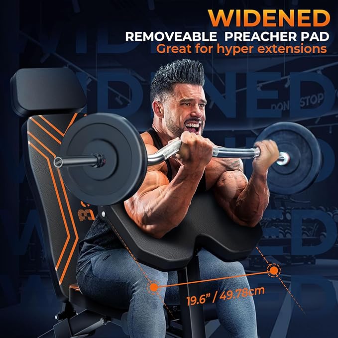 900LBS Adjustable Weight Bench, Multi-Functional Workout Bench Press with Preacher Curl Pad for Home Gym Exercise, Roman Chair Ab for Hyper Back Extension, Flat Incline Decline Bench for Full Body