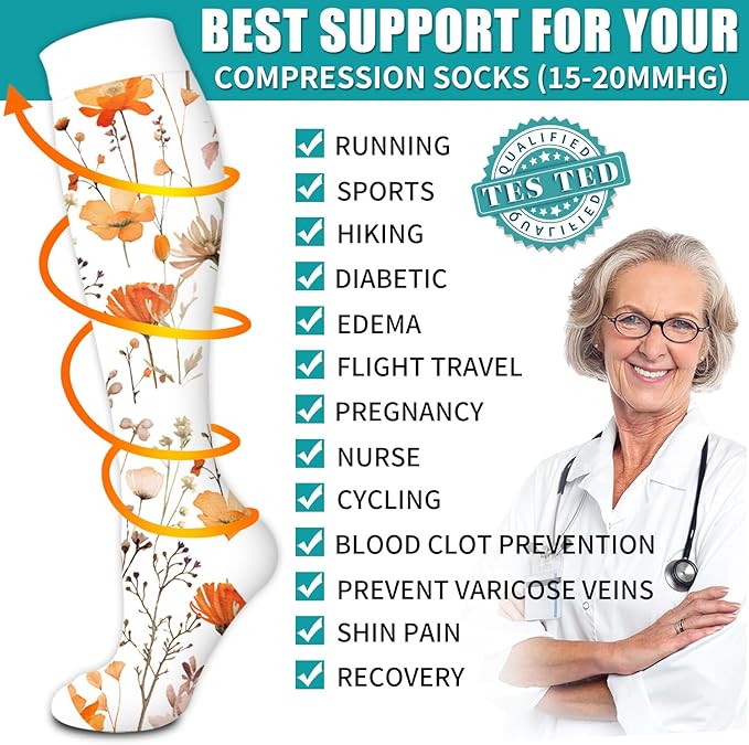 BLUEENJOY Copper Compression Socks for Women & Men (6 pairs) - Best Support for Nurses, Running, Hiking, Recovery