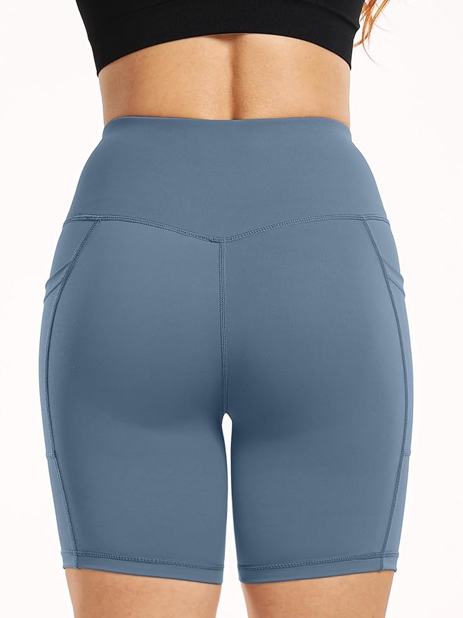 CADMUS Women's High Waist Spandex Yoga Shorts for Bike Running Two Side Pockets