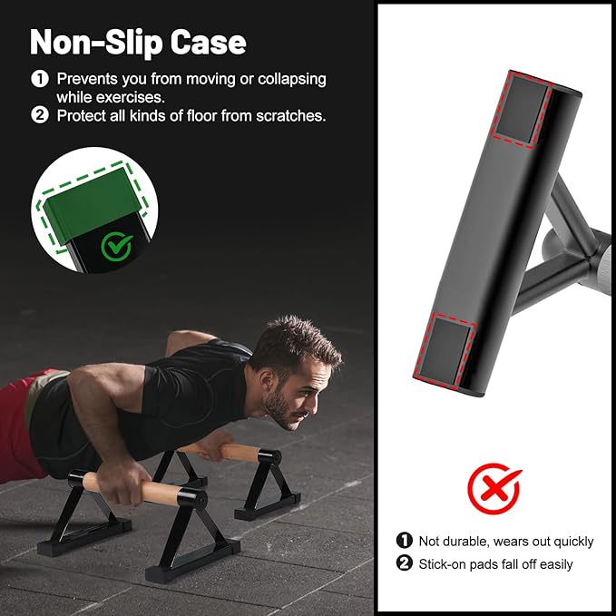 Parallettes Bars, 16 INCH Solid Wood Push Up Bars with Anti-Slip Grip for Calisthenics, Handstand, Floor Workouts, Sturdy Metal Bracket Supports Up to 600 lbs for Home Gym, CrossFit & Fitness Training