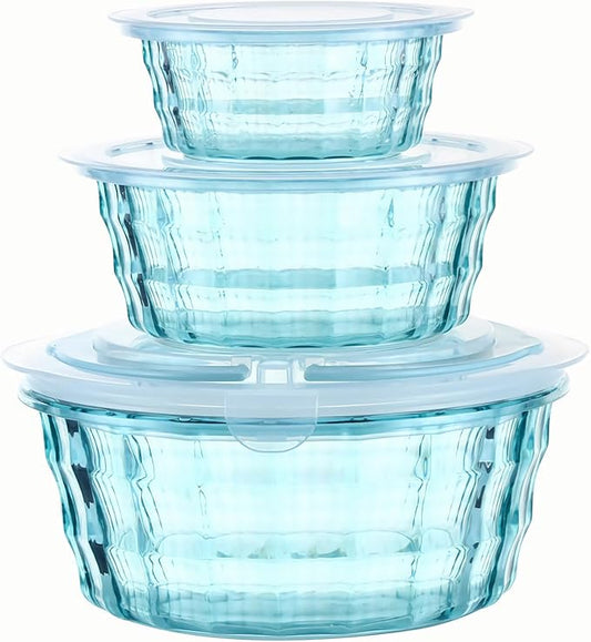 Taiuloo 3-Piece Salad Bowls with Lids, BPA Free Plastic Meal Prep Containers To Go for Lunch, Kitchen Food Storage & Serving Bowls for Salad, Snack, Fruit, Veggie, Blue