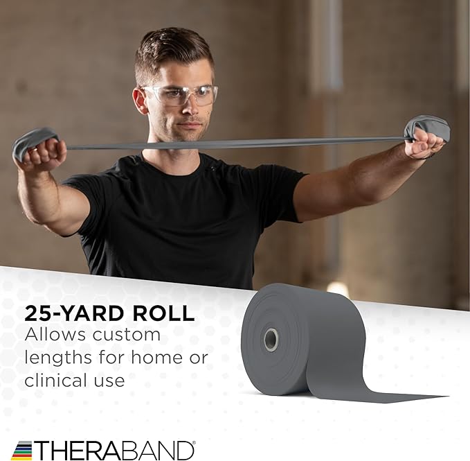 THERABAND Resistance Band 25 Yard Roll, Non-Latex Professional Elastic Stretch Bands for Upper & Lower Body Exercise Workouts, Physical Therapy, Lower Pilates, Flexibility, & Rehab, Dispenser Box