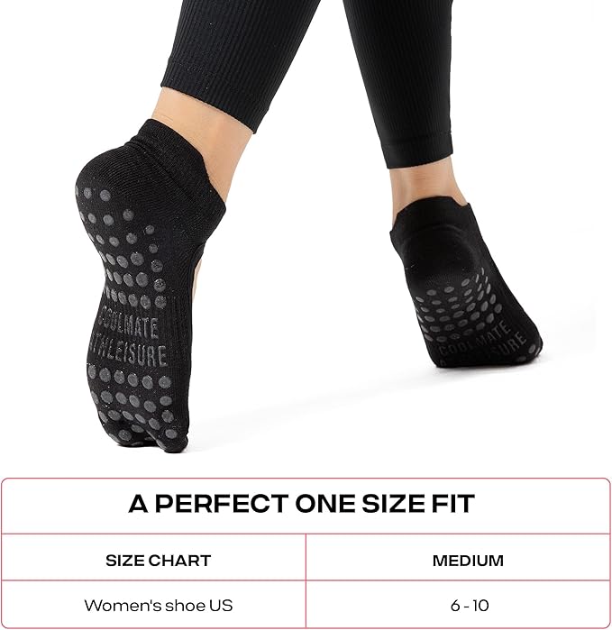 CoolMate Pilates Socks with Grips for Women, Yoga Socks, Crew Non Slip Women for Workout, Barre, Pilates Gifts