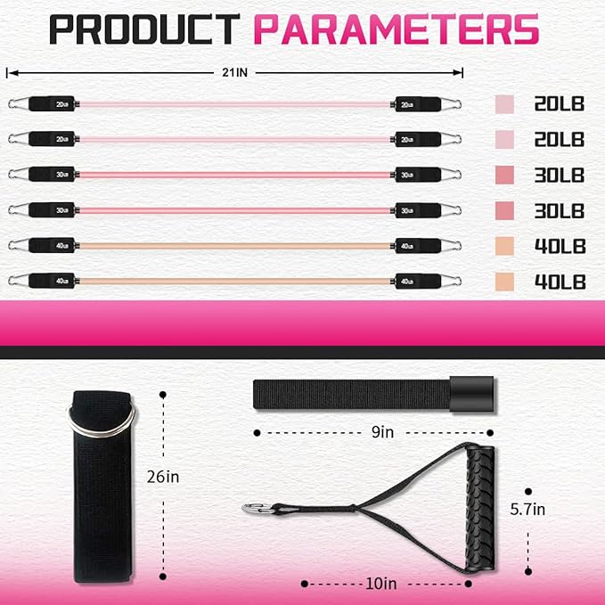 VEICK Pilates Bar Kit with Resistance Bands, Elastic Workout Bands for Men and Women, Set of 5 Resistance Loop Bands for Home Fitness, Stretching, Strength Training, Physical Therap