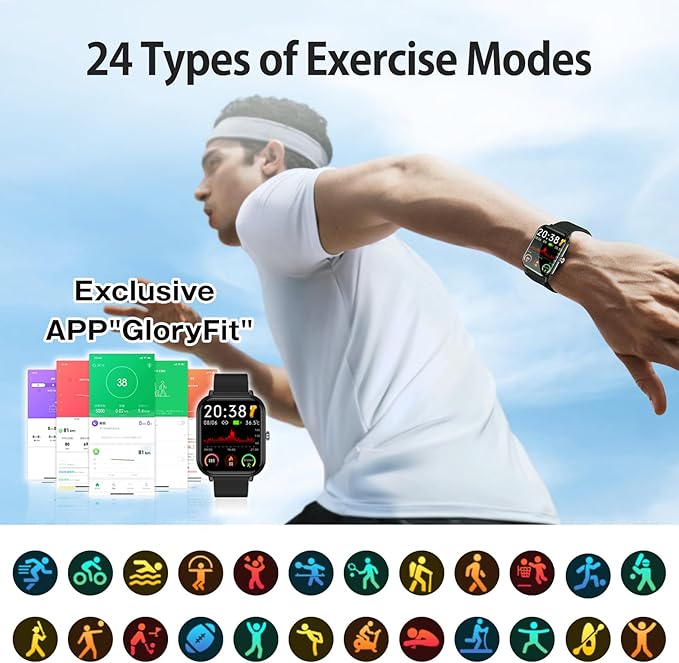 Smart Watch for Men Women, Fitness Tracker, 1.9" Smartwatches, 24 Sports Modes, Heart Rate/Sleep Monitor/Pedometer/Spo2/Step Counter, IP68 Waterproof, Ultra Thin, Long-Lasting Battery for Android iOS