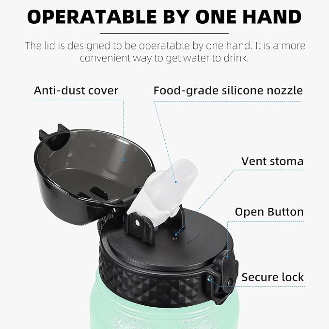 Fanhaw 32 Oz Stainless Steel Insulated Sports Water Bottles with Straw for Kids, Men and Women (Green Pink)