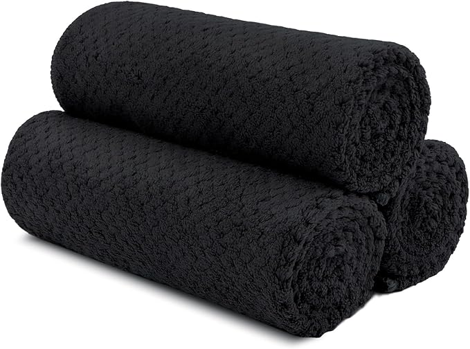 HOMEXCEL Black Gym Towels 3 Packs, (16x27 inches) Highly Absorbent Yoga Towel, Ultra Soft Hand Towels for Daily Use, Fast Drying Microfiber Workout Towels for Gym, Spa, Fitness, Camping, Hotel