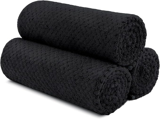 HOMEXCEL Black Gym Towels 3 Packs, (16x27 inches) Highly Absorbent Yoga Towel, Ultra Soft Hand Towels for Daily Use, Fast Drying Microfiber Workout Towels for Gym, Spa, Fitness, Camping, Hotel