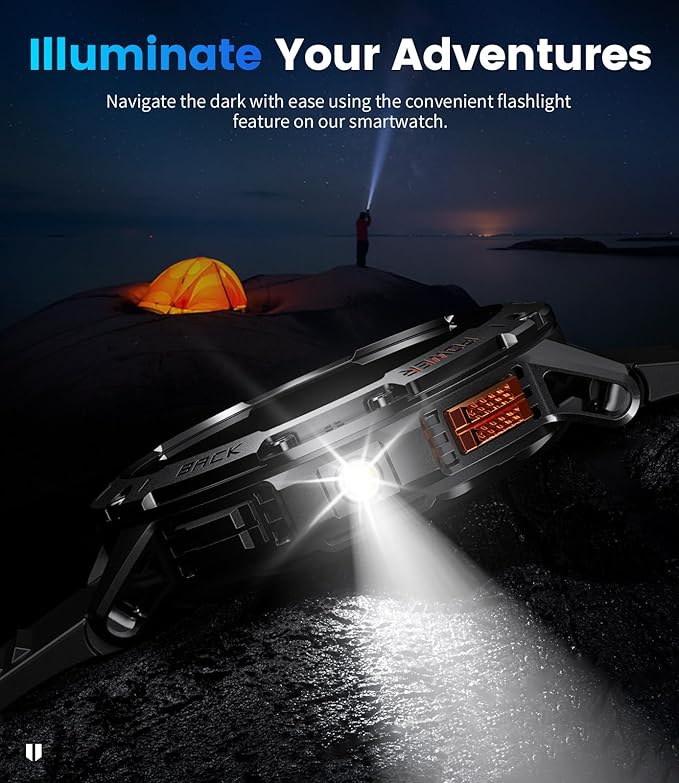 Smart Watches for Men for Android/iPhone(3 Straps),1.43’’ Amoled Display Sport Watch with 123 Sport Modes/FlashLight,5ATM Waterproof Fitness Tracker with Blood Pressure /Heart Rate/Sleep Monitor,Metal