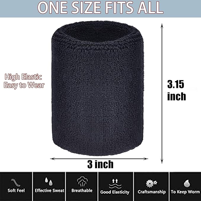 10 Pair Sweat Bands for Wrists,Tennis Wristband Absorbing Cotton Terry Cloths Arm Sweat Bands for Women Men Wrist Band for Football Basketball, Running