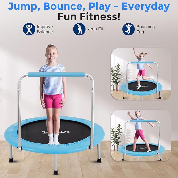 SereneLife 36/40" Foldable Mini Trampoline - Compact Fitness Trampoline for Kids Adults, Exercise Rebounder with Foam Handle, Indoor/Garden Workout Equipment, Max Load 150/220 lbs