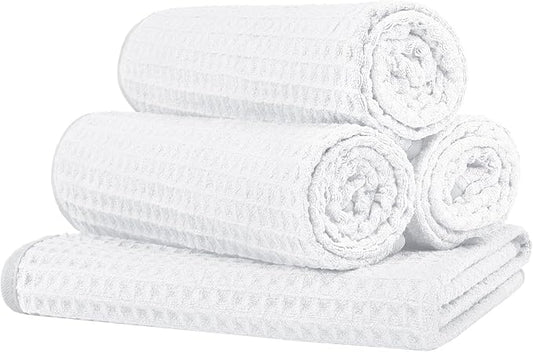 HOMEXCEL 4 Pack Premium Waffle Gym Towels, Ultra Soft Cooling Towels Highly Absorbent and Quick Dry Towel for Gym, Shower, Hotel, Spa and Kitchen, 15 x 25 Inch