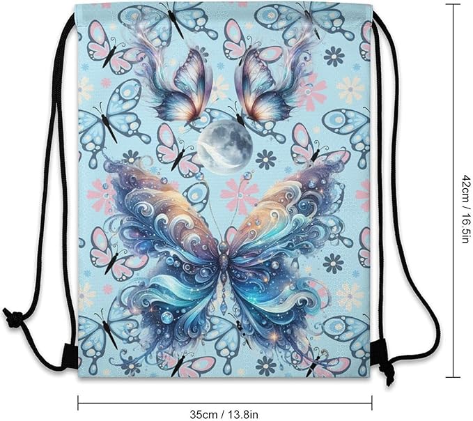Butterfly Drawstring Backpack - Cute Cinch Sack, String Backpack for Kids Boys Girls Women Men for Gym Outdoor Sports Travel Athletic Drawstring Bag - Lightweight/Foldable