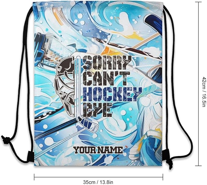 Custom Hockey Drawstring Backpack - Cool Cinch Sack, String Backpacks for Kids Women Men Boys Girls for Gym Outdoor Sports Travel Athletic Drawstring Bag - Lightweight/Foldable