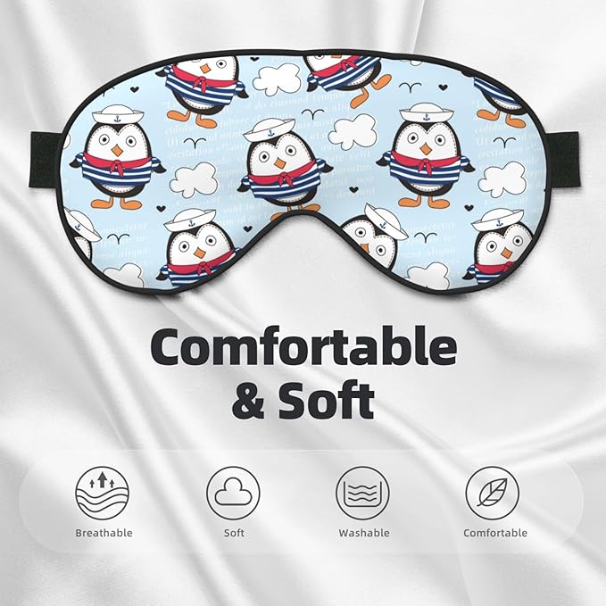 Sleep Eye Mask Little Sailor Penguin Sleep Mask for Women Men Comfortable Eye Mask with Adjustable Strap Soft Eye Cover Blindfold for Travel Yoga Nap Shift Work