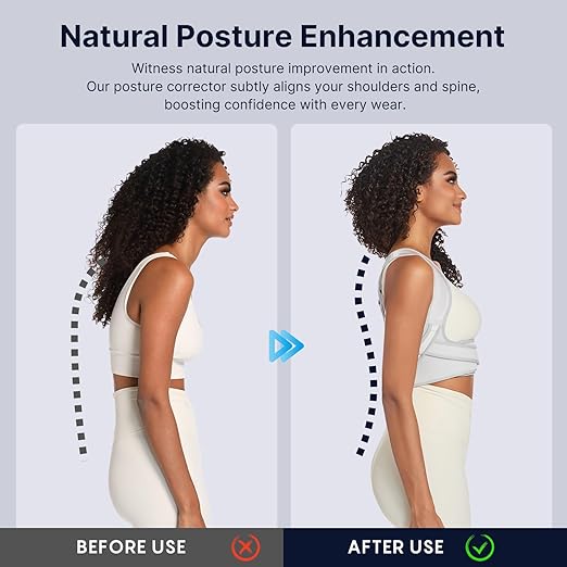 Fit Geno Posture Corrector for Women: Adjustable Lightweight Upper Back Brace for Neck Shoulder & Upper Back Pain Relief - Improve Posture Correct Hunchback Slouching Kyphosis Invisible Under Clothes (XS/S Under Bust 30"-43")