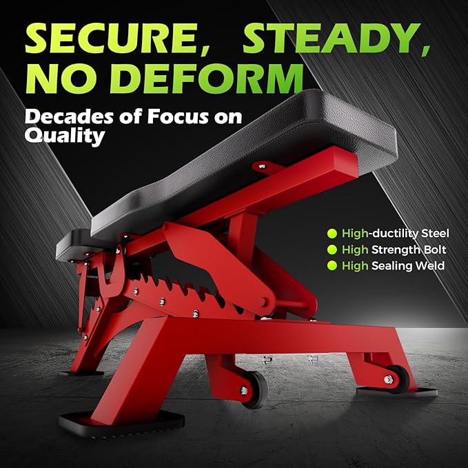 BODYRHYTHM Commercial-grade Weighted Bench, 1300LBS Weight Capacity Strength Training Bench, Heavy-duty Adjustable Workout Bench for Garage and Home Gym Workouts, Weight Lifting, and Bench Press.