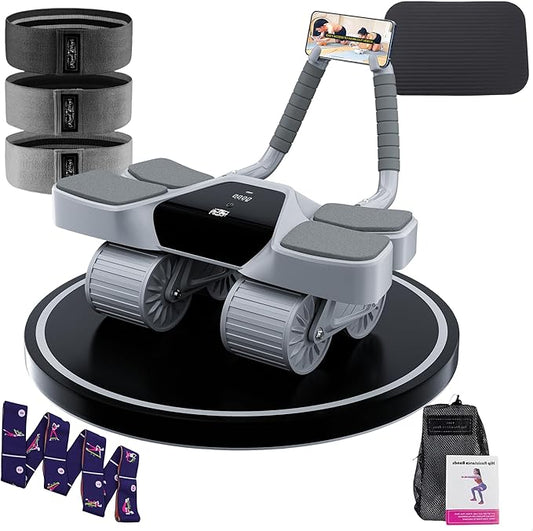 2025 New 4-Wheel Abdominal Roller with Elbow Support : Latest Upgraded High-Performance Exercise Machine With Automatic Rebound, Multi- layered Anti-Slip Design with Calorie Counting LCD Screen