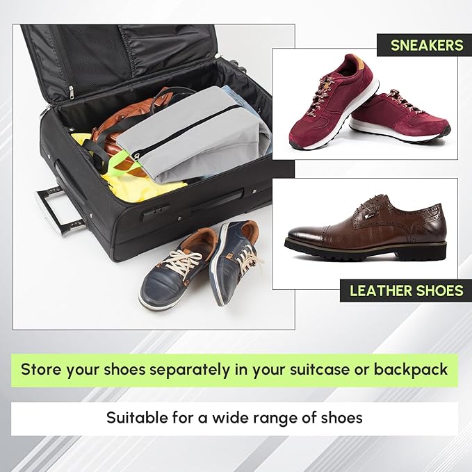 2 Pack Smell Proof Shoe Cleat Bag for Travel Water-Resistant Odor Absorbing Lightweight Golf Soccer Shoe Storage Organizer Pouch with Zipper for Gym Sports Travel Work (Gray, Blue)