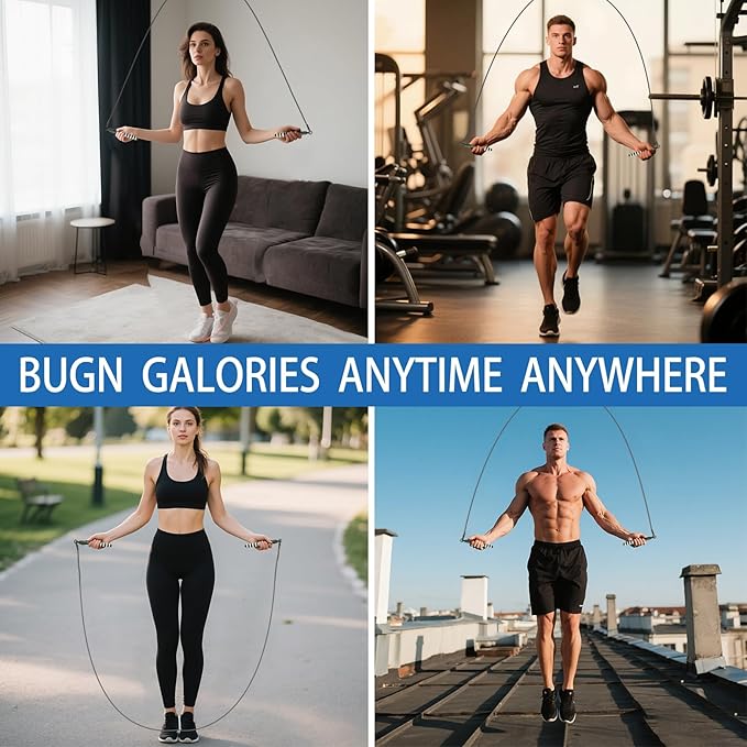 Speed Jump Rope with Weights - Interchangeable 2mm & 5mm Dual Cables Fast-Clip System for CrossFit, Double Unders, HIIT - Adjustable 9.8-10ft Speed Rope for Men/Women/Kids Home Gym