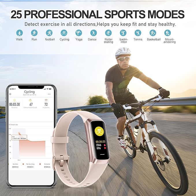 Fitness Tracker with 24/7 Heart Rate, Blood Oxygen Blood Pressure Sleep Monitor, Activity Trackers 5 ATM Waterproof,Step Calorie Counter Pedometer Health Smart Watch for Women Men Pink
