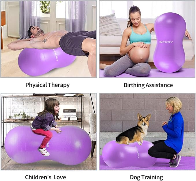INPANY Peanut Ball - Anti Burst Exercise Ball for Labor Birthing, Physical Therapy for Kids, Core Strength, Flexible Seating, Home & Gym Fintness, Sensory Chair Wiggle Seat for Boys and Girls
