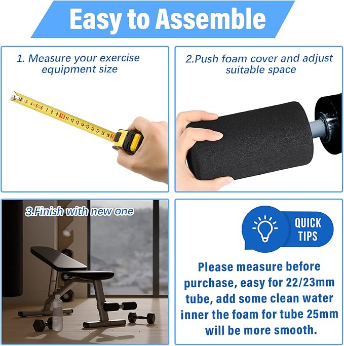 Deekin 4 Pcs Foam Foot Pad Rollers Buffer Tube Cover for Exercise Machine Home Gym Equipment Replacement Pads for Leg Extension Weight Bench Inversion Table(0.87 x 3.4 x 6.3 Inches)