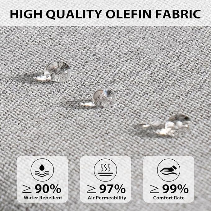 Sundale Outdoor Olefin Bench Cushion， Water-Resistant Patio Couch Cushion, Loveseat Sofa Pad with Straps Light Gray, 59 x 18 x 4 Inches