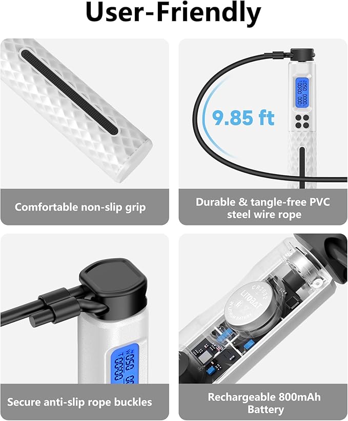 KINTHEA 2 in 1 Smart Jump Rope with Counter and LED Display, Cordless Jumping Rope with Counter for Women, Men, All Age, Adjustable Skipping Rope for Cardio Fitness in Limited Home Space & Outdoor