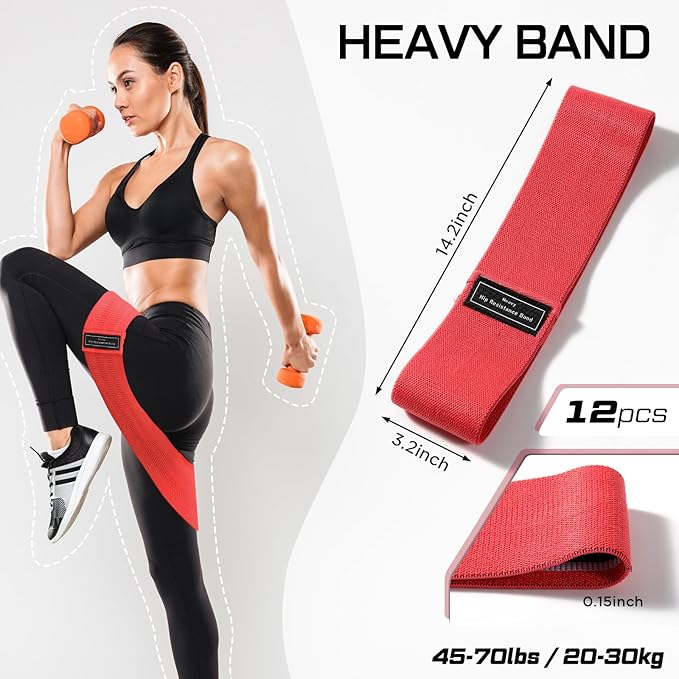 12 Pcs Fabric Resistance Bands for Working Out Booty Workout Stretch Exercise Bands Non Slip for Legs Squat Resistance Loop for Women Men Starter Butt Hip Thigh Fitness