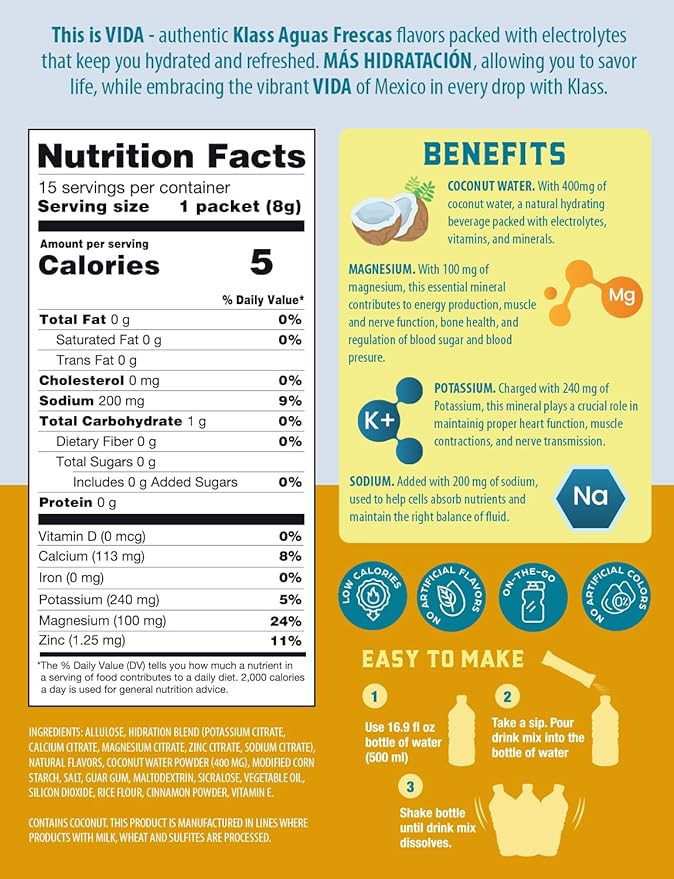 Electrolyte Drink Mix – Pineapple Agua Fresca Flavor | Sugar-Free Hydration Powder with Coconut Water & Minerals | 15 Single-Serve Stick Packs, Low Calorie, Natural Flavor