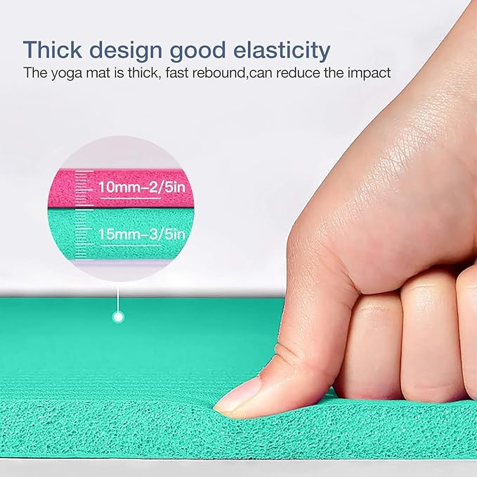 Yoga Mat Non Slip NBR Thick Yoga Mat, 72"L x 32"/24"W x 0.6"/0.4"TH (185cm x 80cm/61cm x 15mm/10mm), Anti-Tear Exercise Mat with Carrying Strap and Bag, Workout Mats for Yoga, Pilates, Floor Exercises